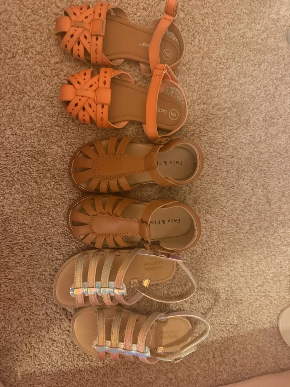 Girls Orange Strappy Sandals with Ankle Strap